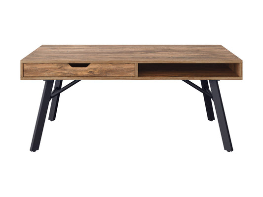 Rustic wood coffee table in brown with sturdy legs and a natural finish, perfect for living room decor.