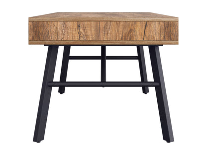 Rustic brown wood coffee table with metal frame, industrial design, and spacious surface.