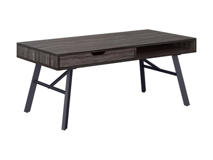 Rustic grey wood coffee table with a rectangular top and sturdy wooden legs, perfect for modern living rooms.
