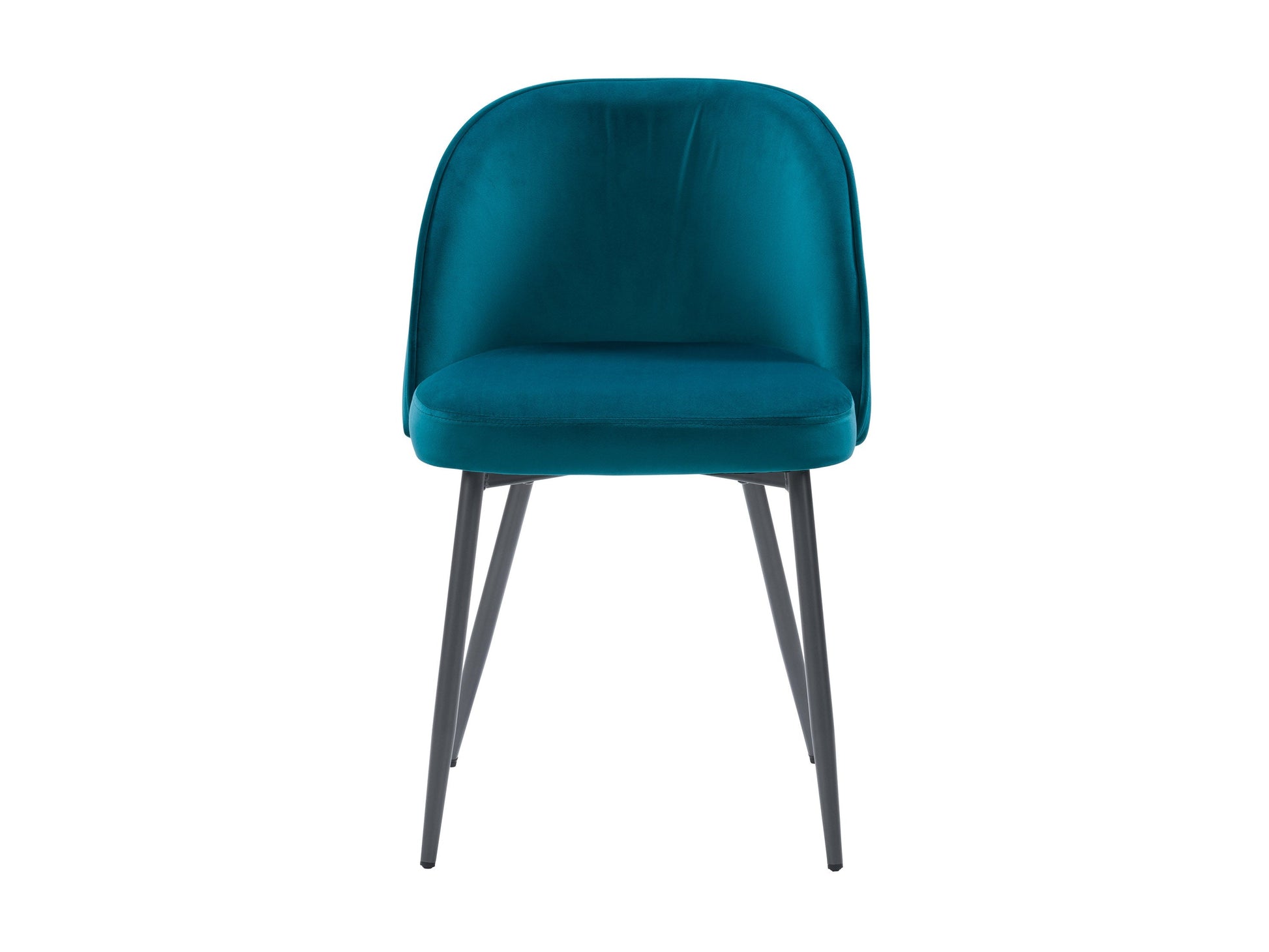 Teal velvet dining chair with gold metal legs, tufted backrest, and modern design.
