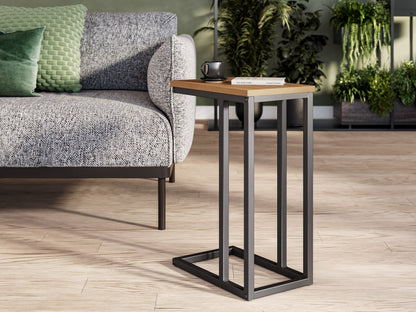 Brown wood narrow side table with sleek design, perfect for small spaces and modern interiors.