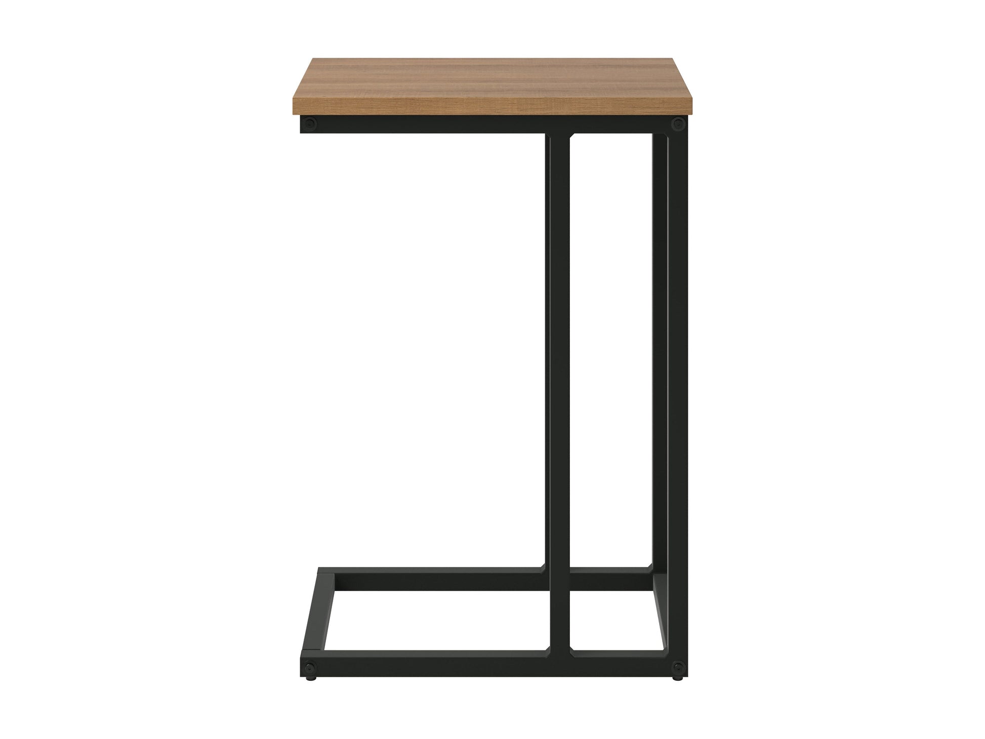 Brown wood narrow side table with sleek design and lower shelf for storage.