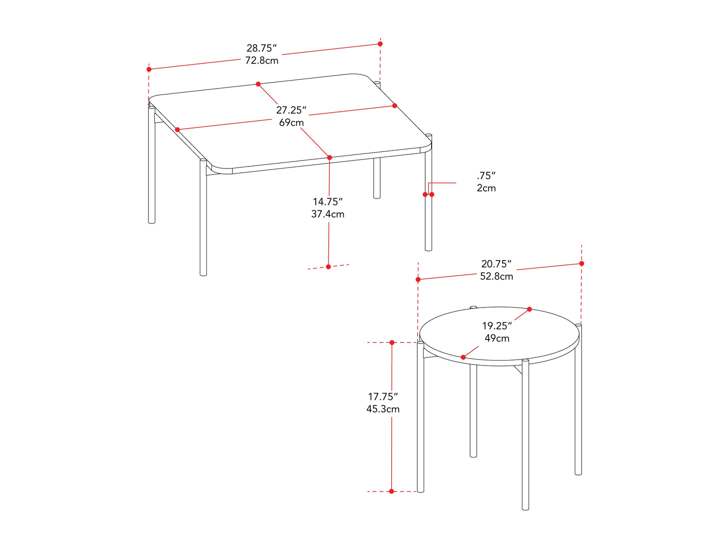 White marble coffee table set with gold metal legs, sleek modern design, and round nested tables.