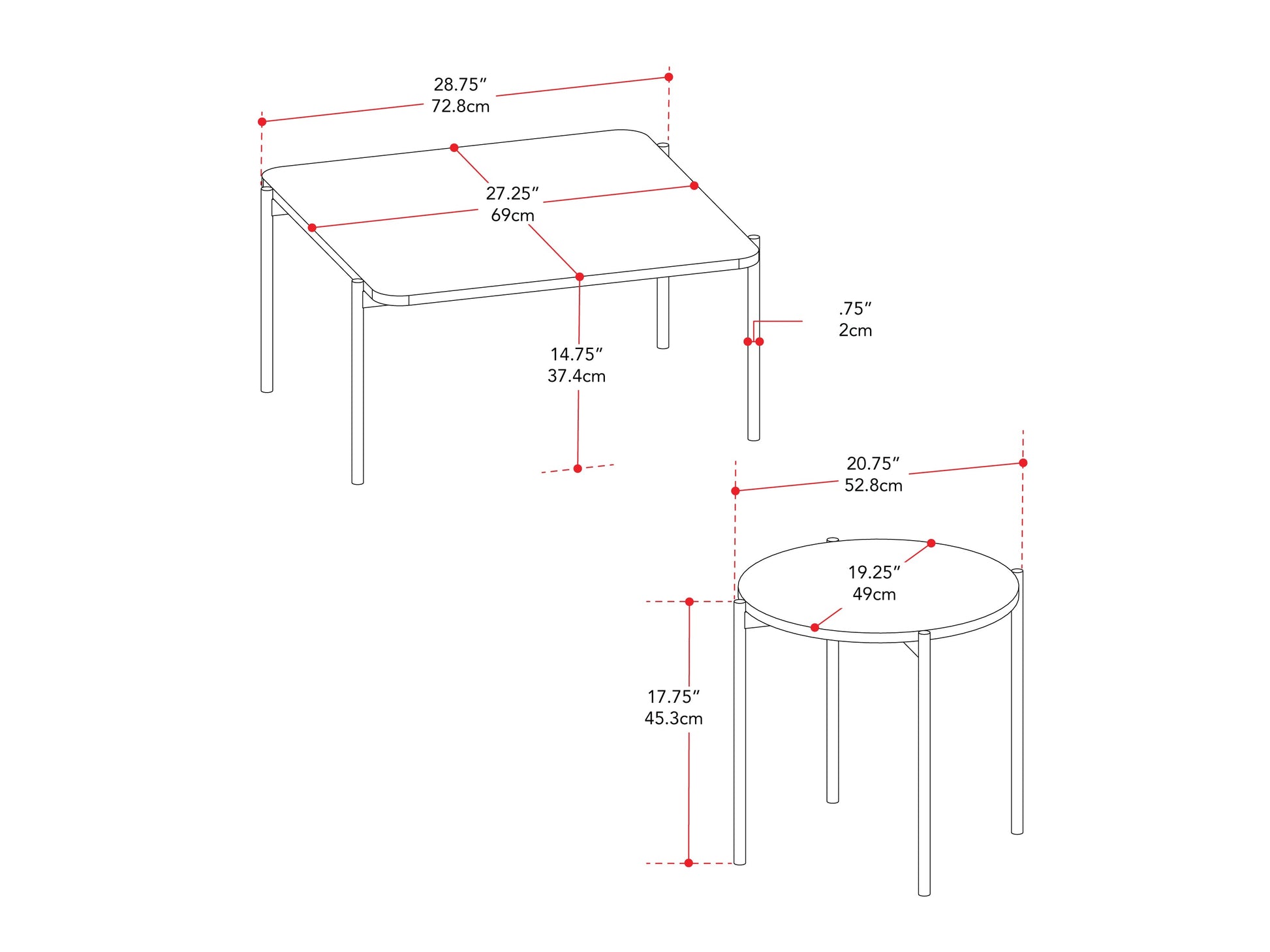White marble coffee table set with gold metal legs, sleek modern design, and round nested tables.