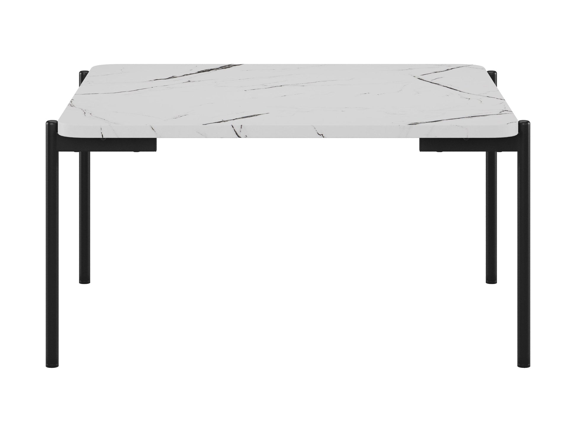 White marble coffee table set with gold metal legs, modern design, and sleek finish.