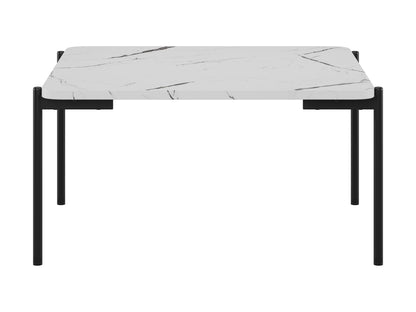 White marble coffee table set with gold metal legs, modern design, and sleek finish.