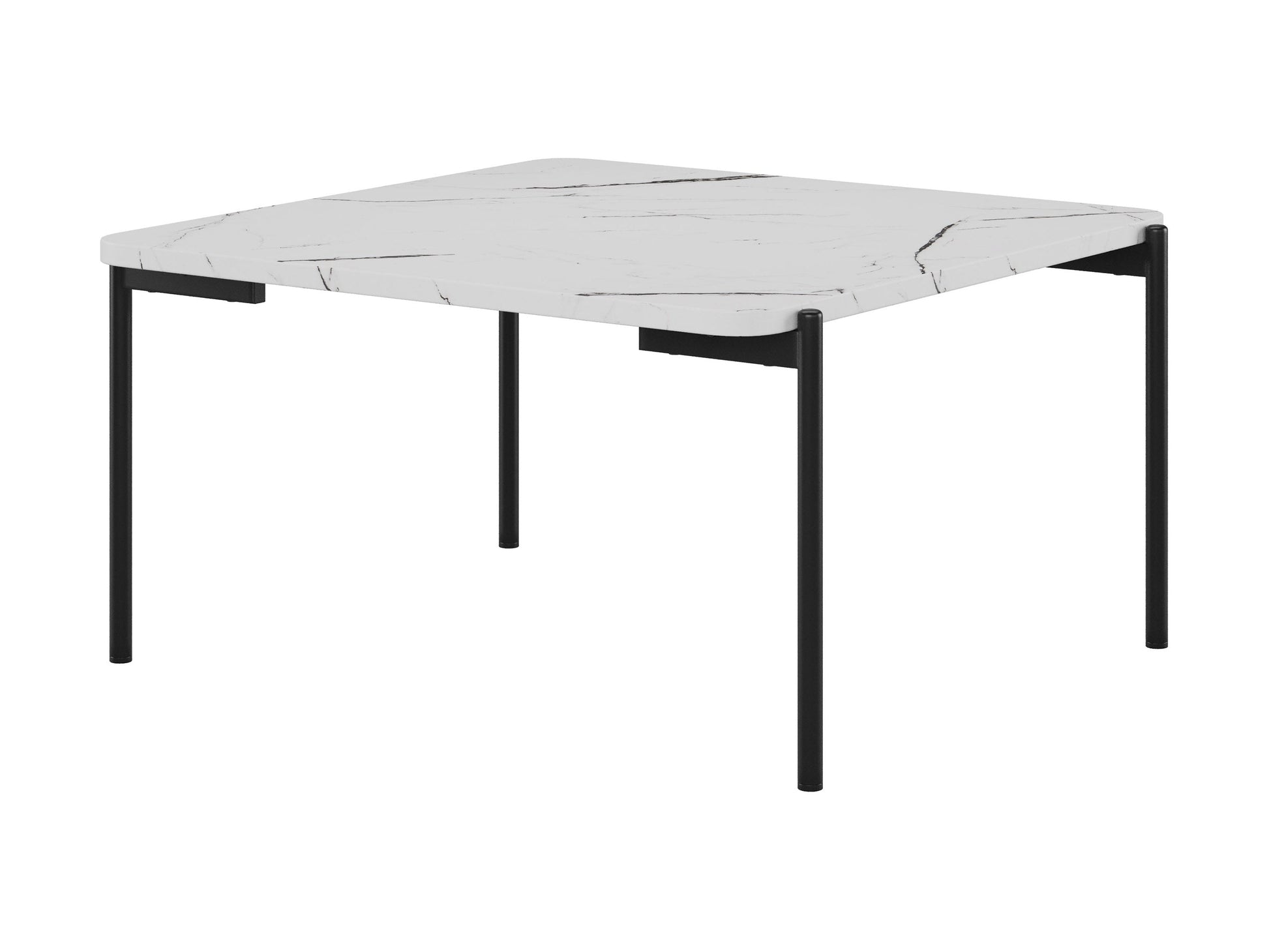 White marble coffee table set with gold metal frame, modern design, and sleek finish.