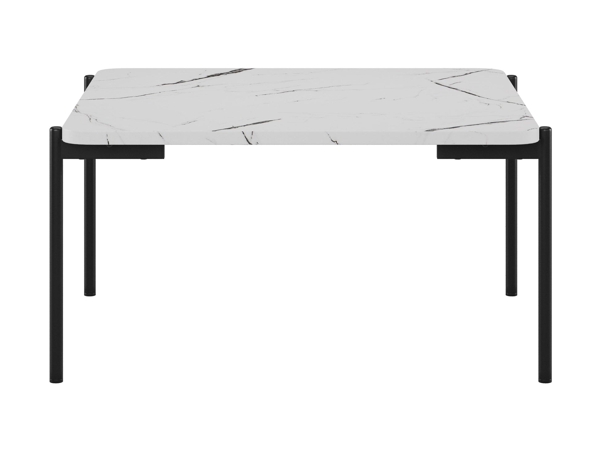 3 piece coffee table set with dark wood finish, metal legs, and modern industrial design.