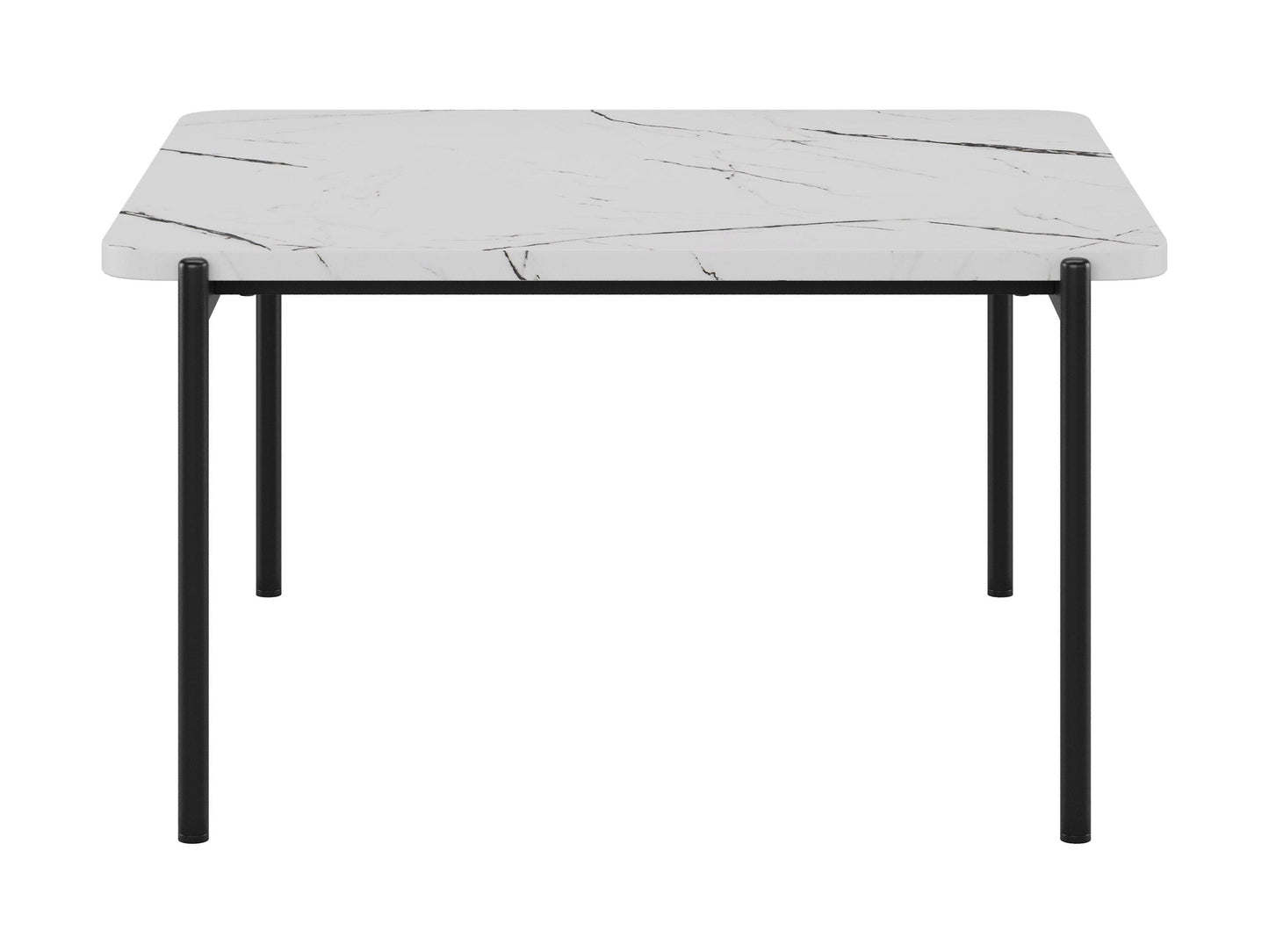 Three-piece coffee table set with black metal frames, glass tops, and modern minimalist design.