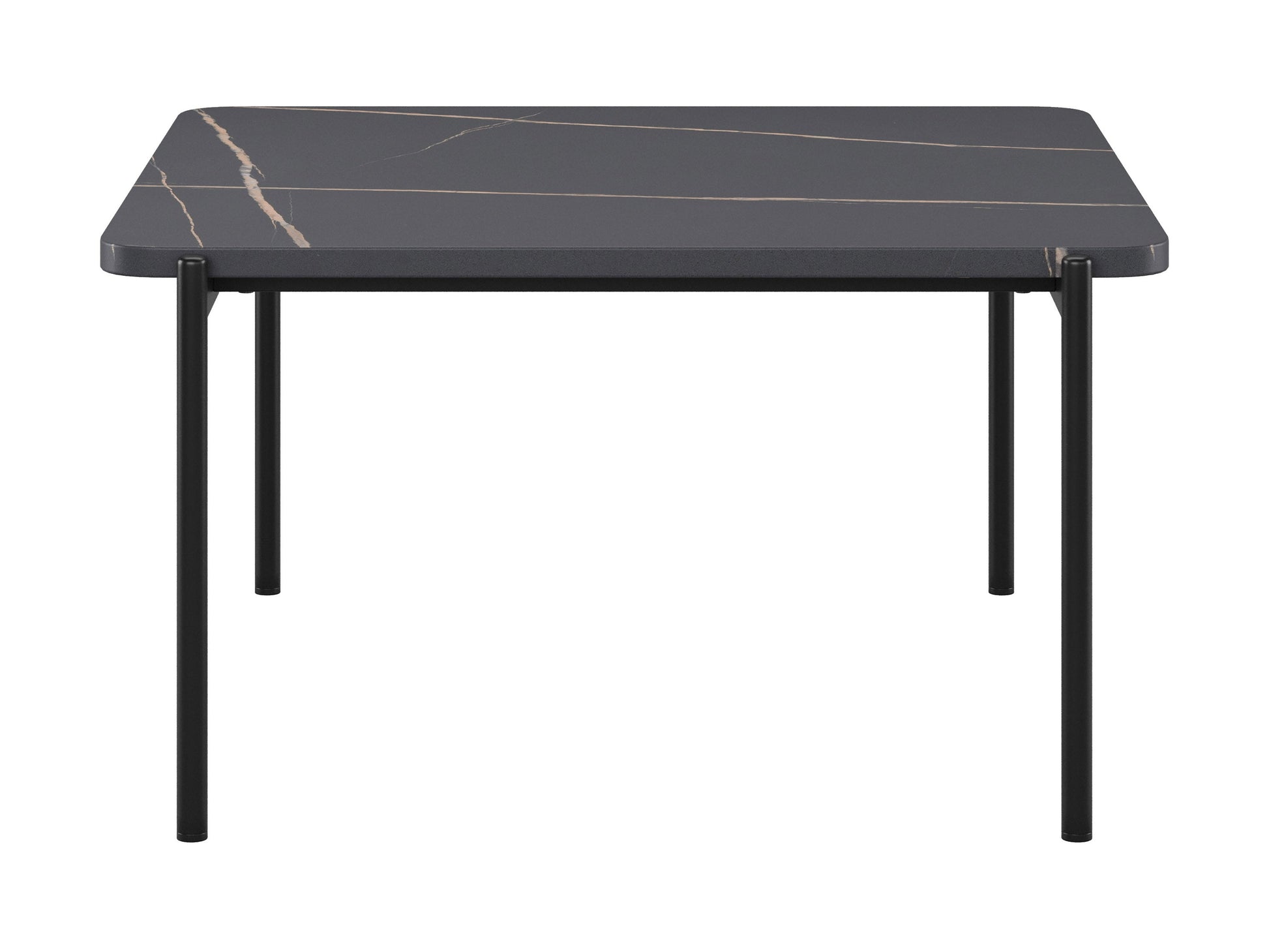 Black marble coffee table set with sleek gold metal legs and a modern design.