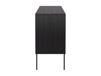 Black wood sideboard buffet with sleek design, ample storage, and modern metal handles.