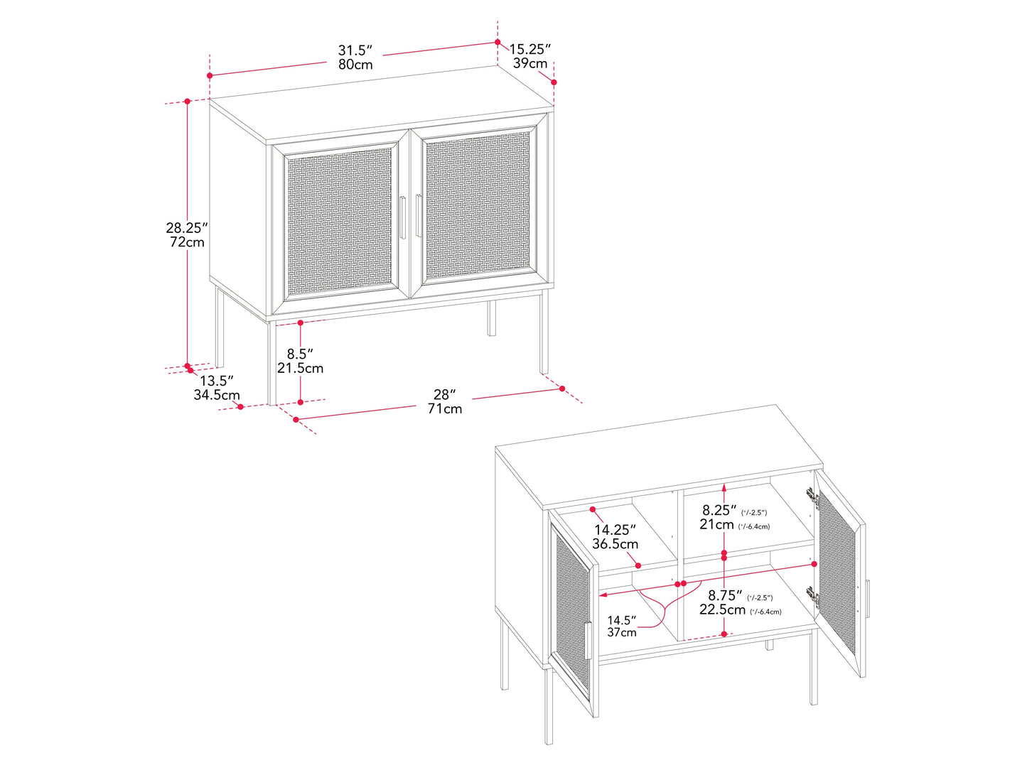 Black accent dining cabinet with glass doors, wooden shelves, and sleek metal handles for modern home decor.