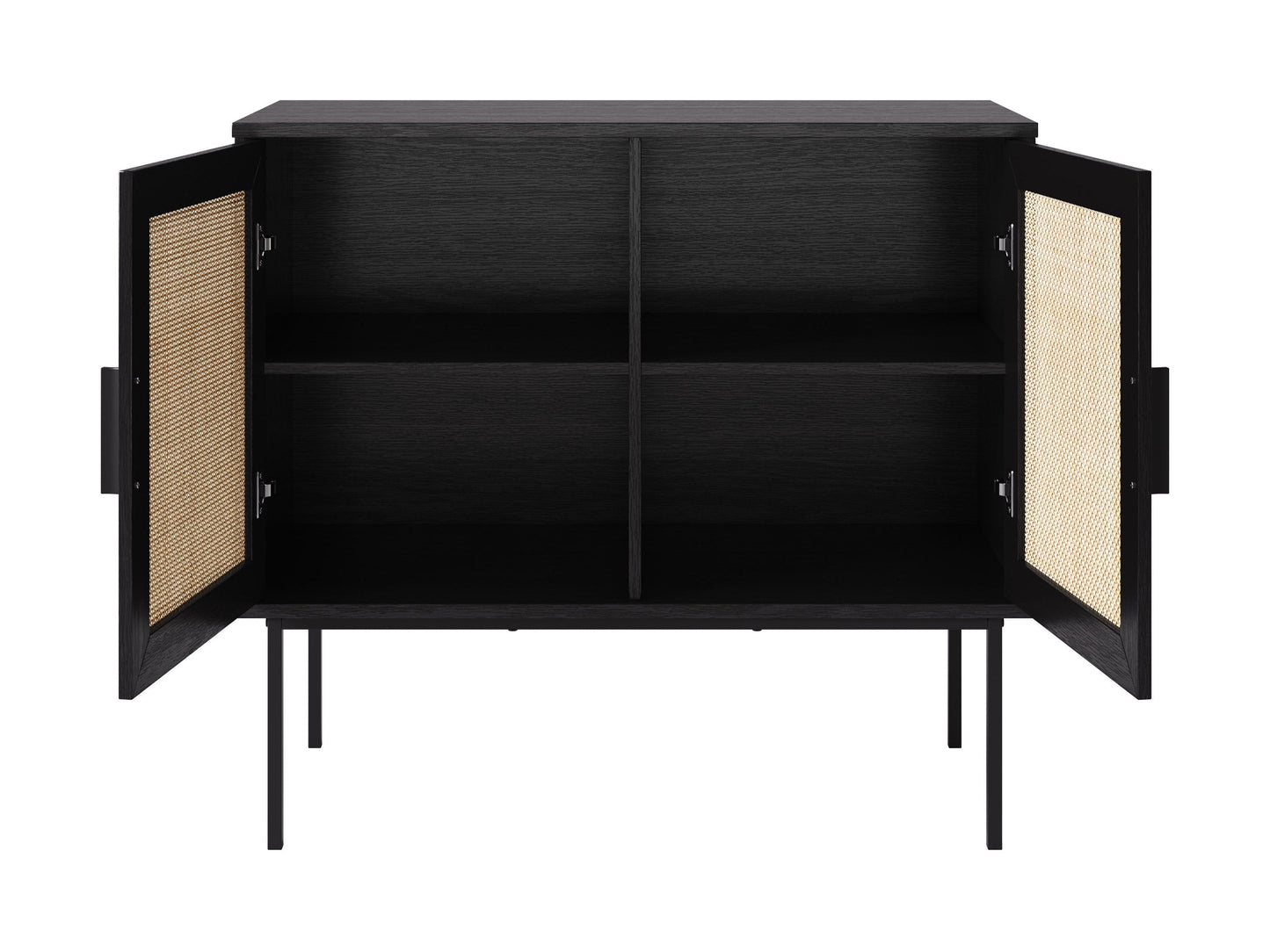Black accent dining cabinet with sleek design, gold handles, and ample storage space.