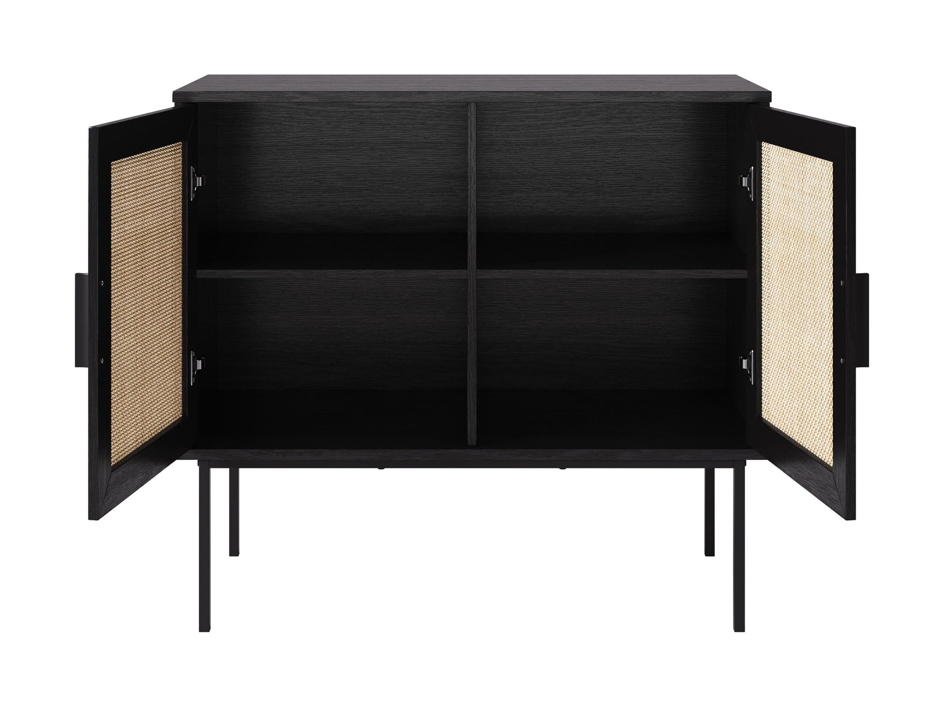 Black accent dining cabinet with sleek design, gold handles, and ample storage space.