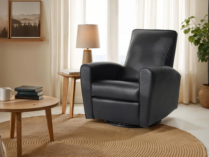Marin Faux Leather Swivel Glider Modern Recliner, Black
