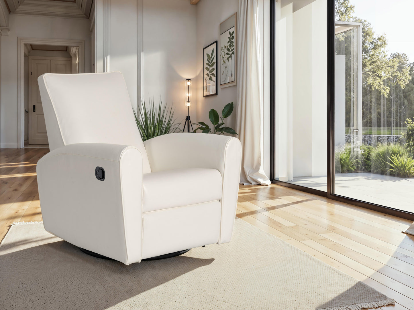 Marin Faux Leather Swivel Glider Modern Recliner, White