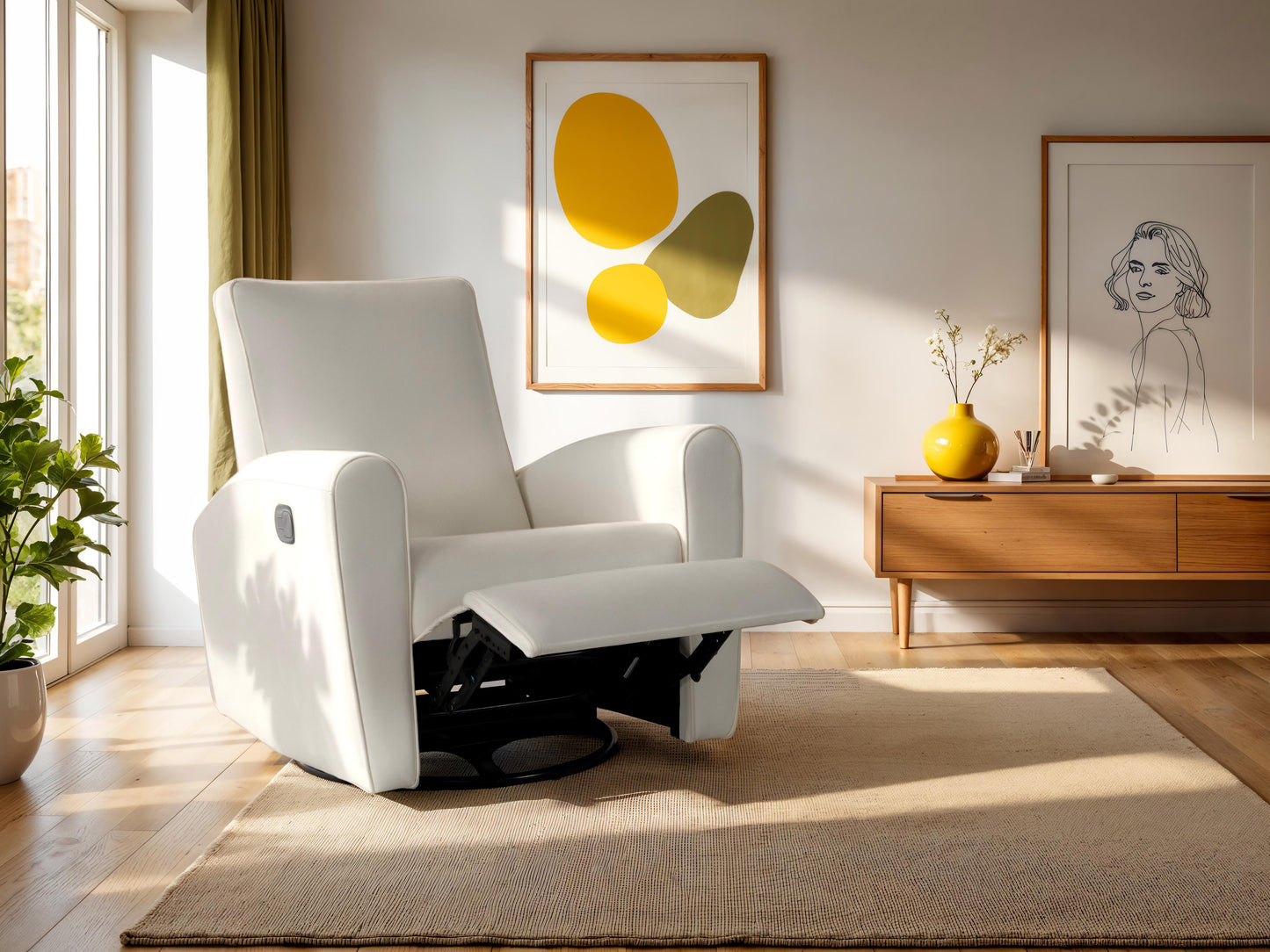 Marin Faux Leather Swivel Glider Modern Recliner, White