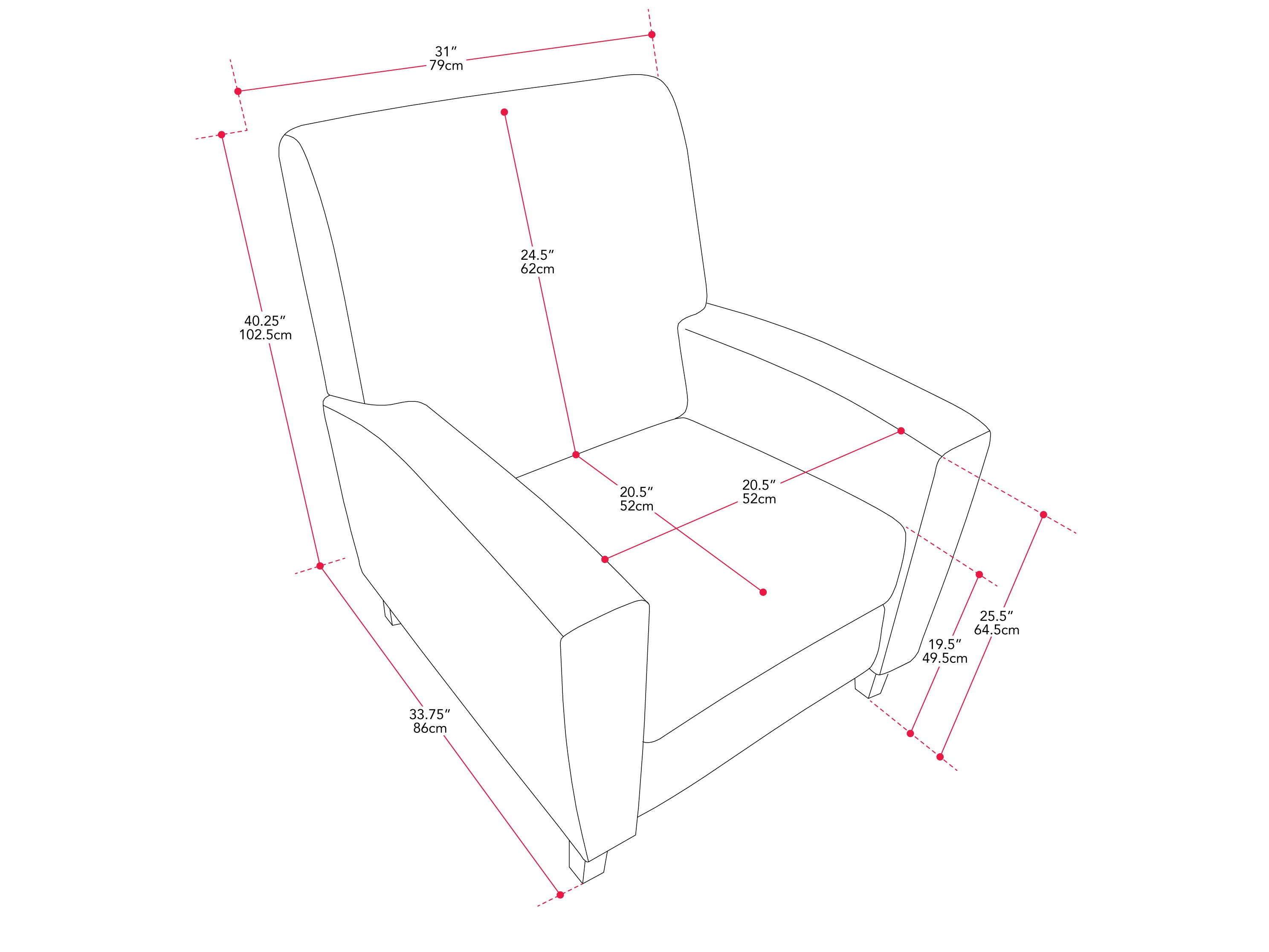 Wells Pushback Recliner with Legs, Ivory Basketweave Fabric