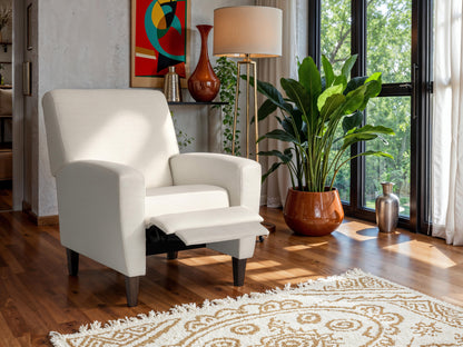 Wells Pushback Recliner with Legs, Ivory Basketweave Fabric