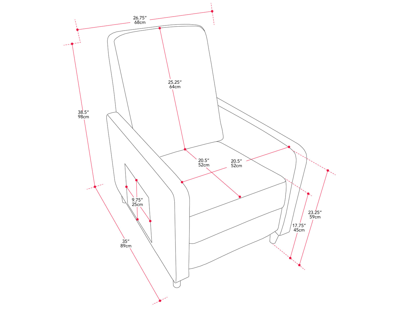 Soren Pushback Recliner with legs, White Linen