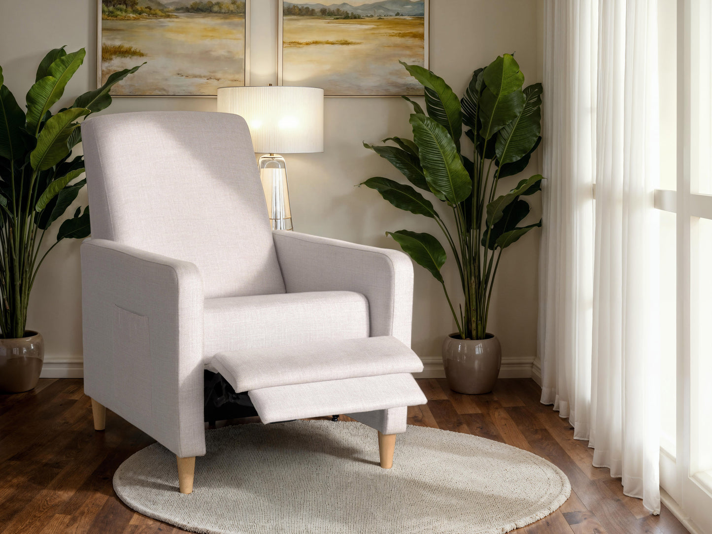 Soren Pushback Recliner with legs, White Linen