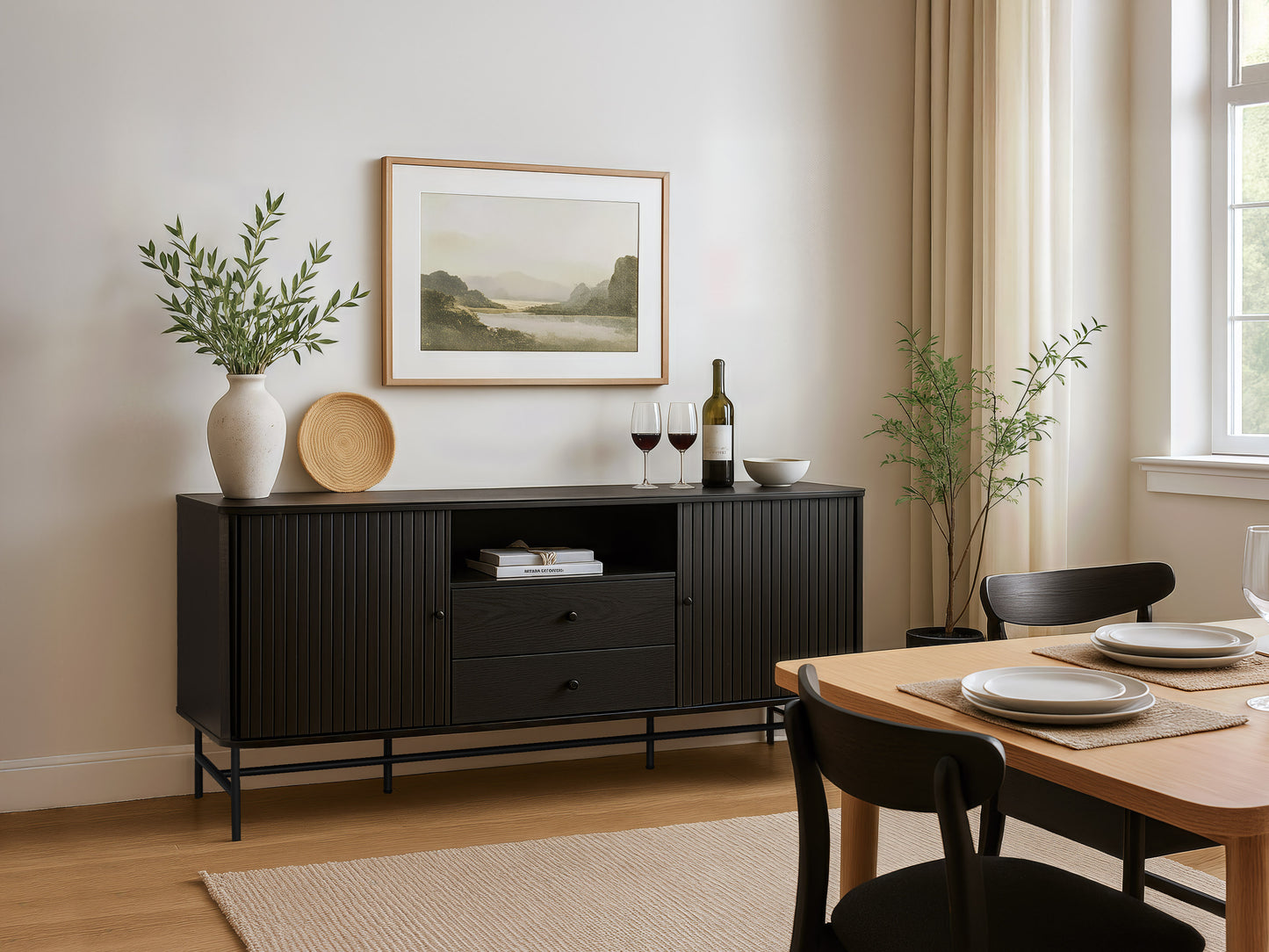 Black Curved Sideboard Buffet
