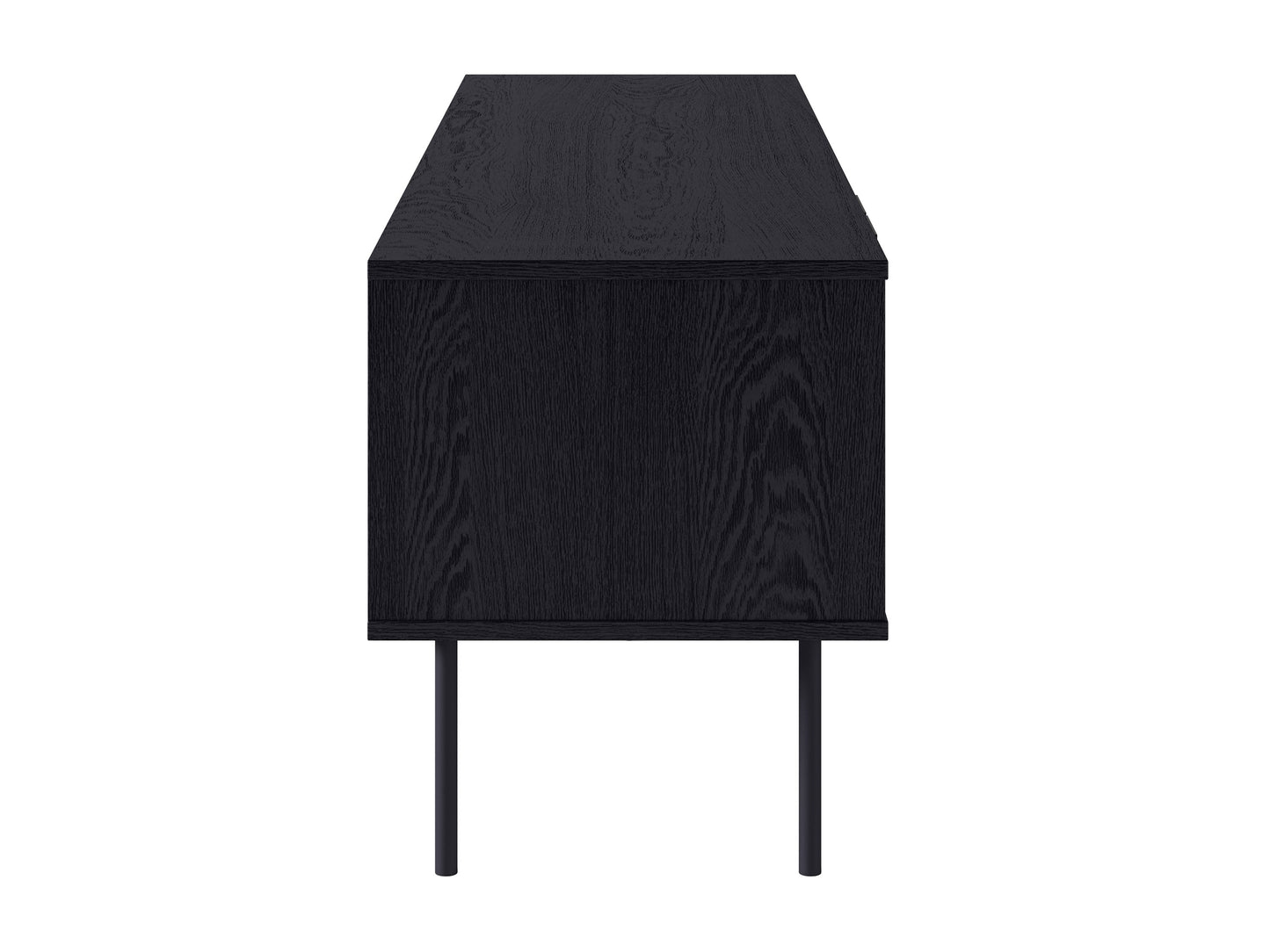 Black fluted TV stand with sleek design, ample storage, and gold accents.