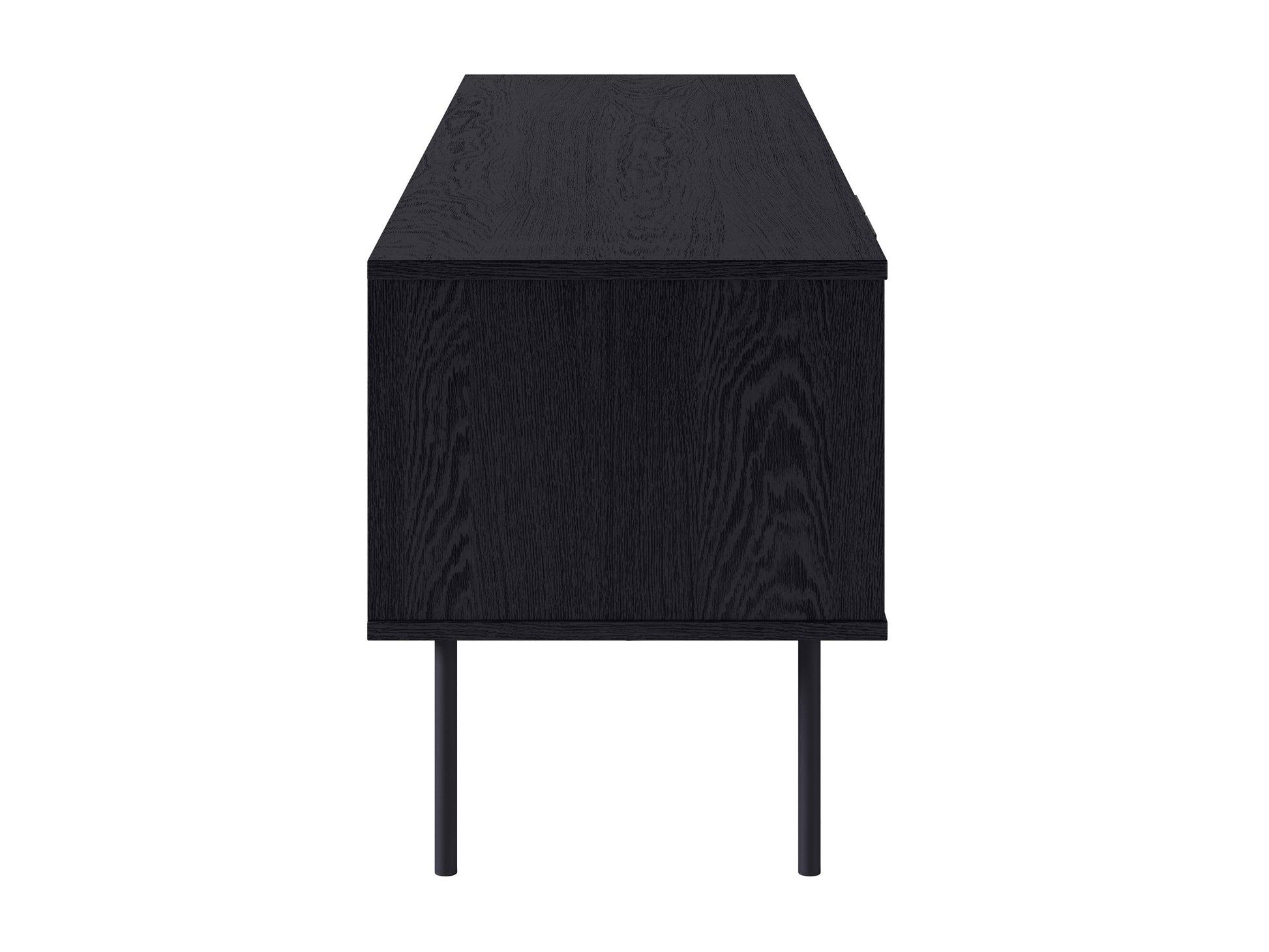 Black fluted TV stand with sleek design, ample storage, and gold accents.