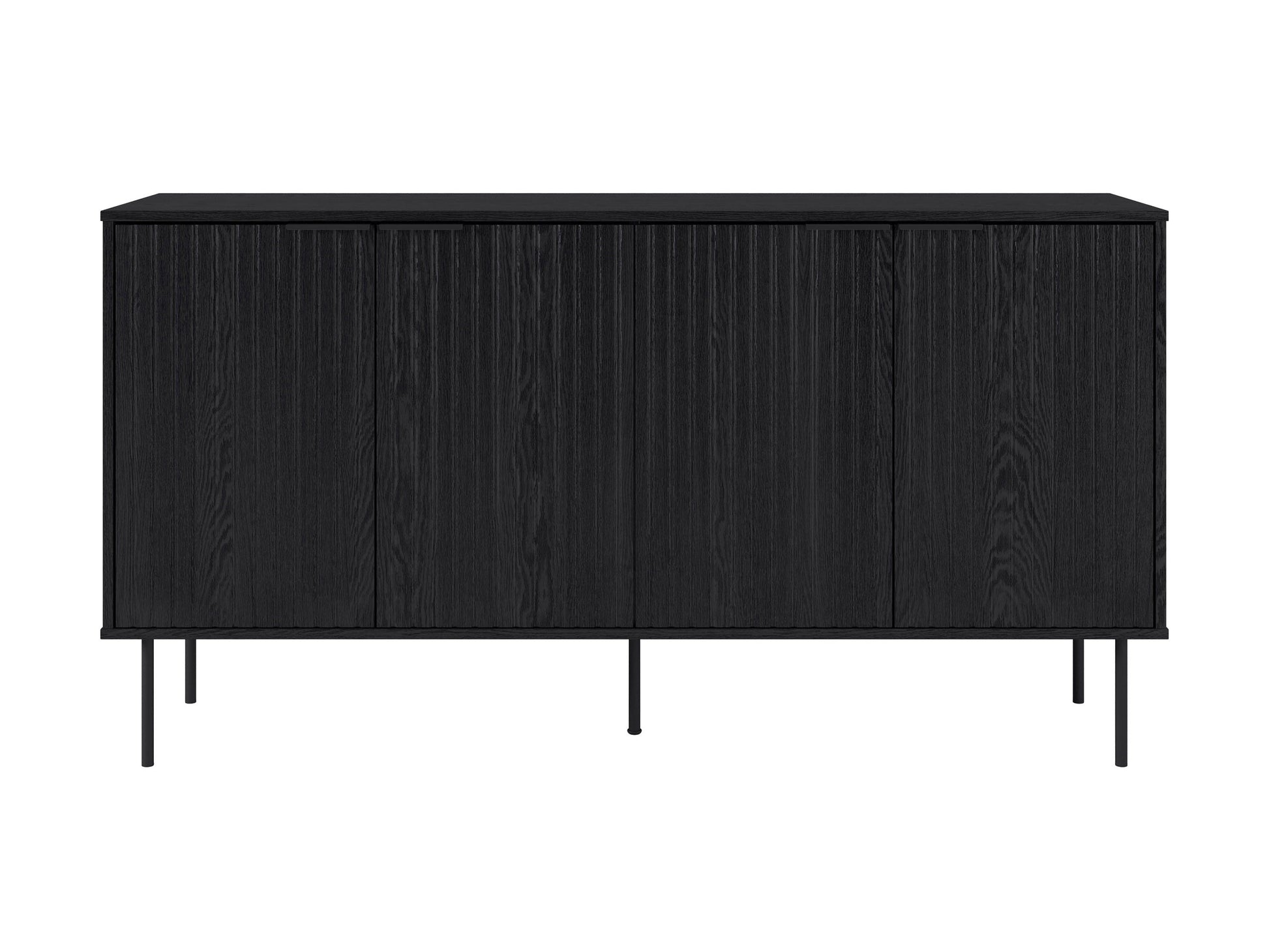 Modern sideboard buffet with dark wood finish, sleek metal legs, and ample storage space
