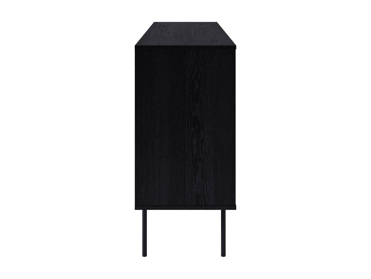 Modern sideboard buffet with walnut finish, sleek black metal legs, and spacious storage compartments