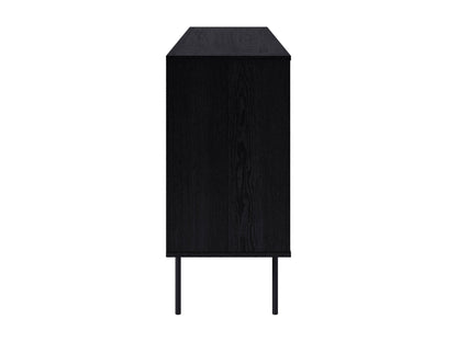 Modern sideboard buffet with walnut finish, sleek black metal legs, and spacious storage compartments