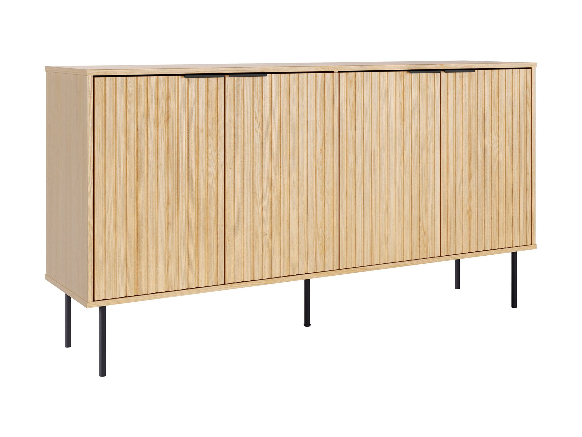 Light wood sideboard with sleek design, ample storage, and minimalist black metal legs.