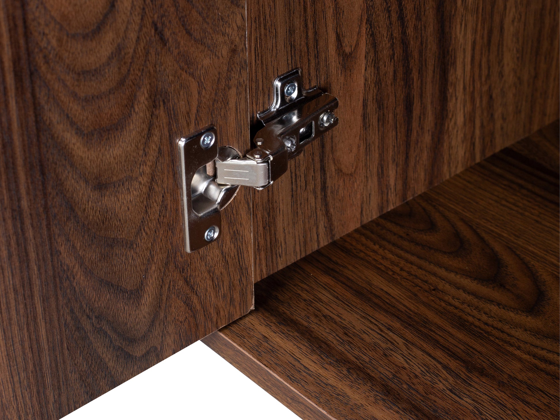 Fluted walnut sideboard cabinet with sleek black metal legs, featuring a rich walnut finish, vertical fluted texture, and minimalist design for modern interiors.