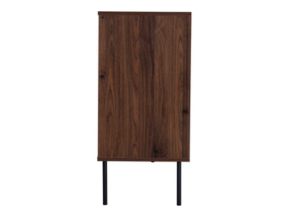Fluted walnut sideboard cabinet with three doors, featuring a rich walnut finish, fluted texture, and sleek modern design.