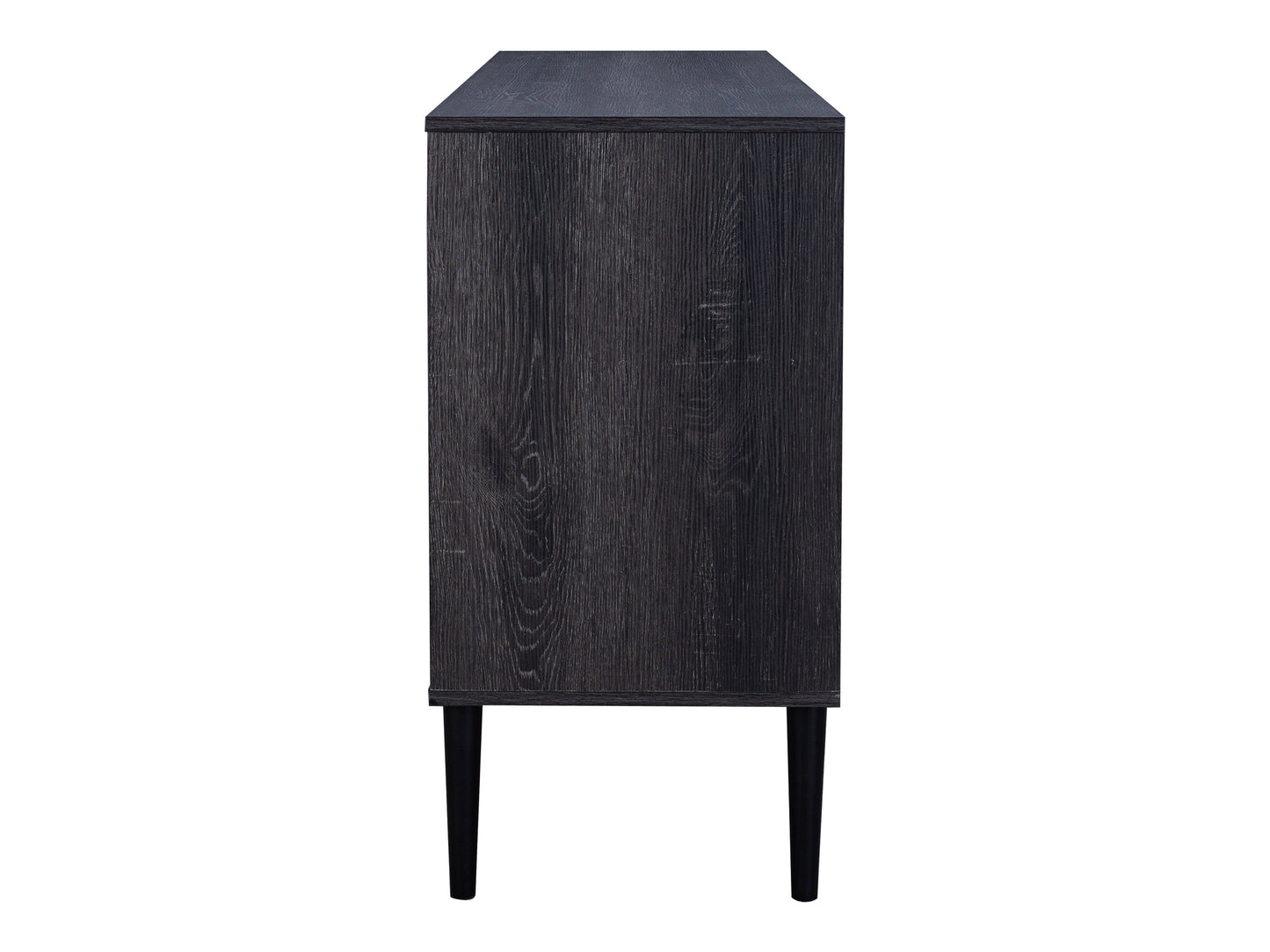Fluted glass sideboard with black metal frame, featuring sleek lines and a modern design. The glass panels are textured with vertical fluting, and the sideboard includes spacious storage compartments.