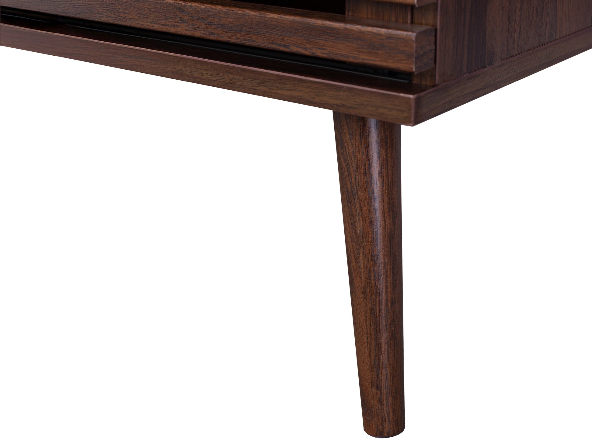 Walnut sideboard console with sleek design, featuring a rich walnut finish, minimalist metal legs, and ample storage space. Ideal as a TV stand or storage unit in modern living rooms.