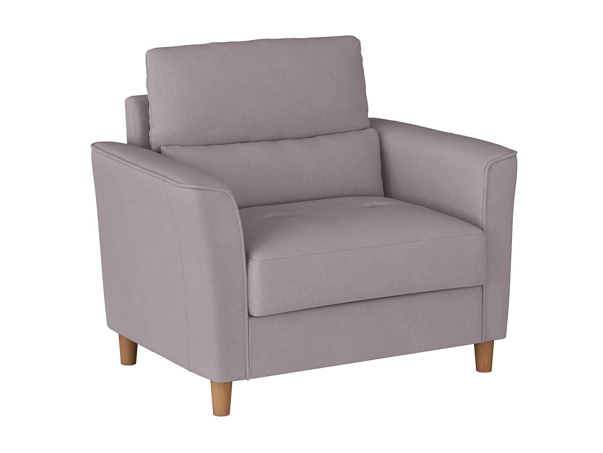 Mid-century modern armchair with natural wood frame, beige upholstery, and tufted backrest, perfect for living room or office decor.