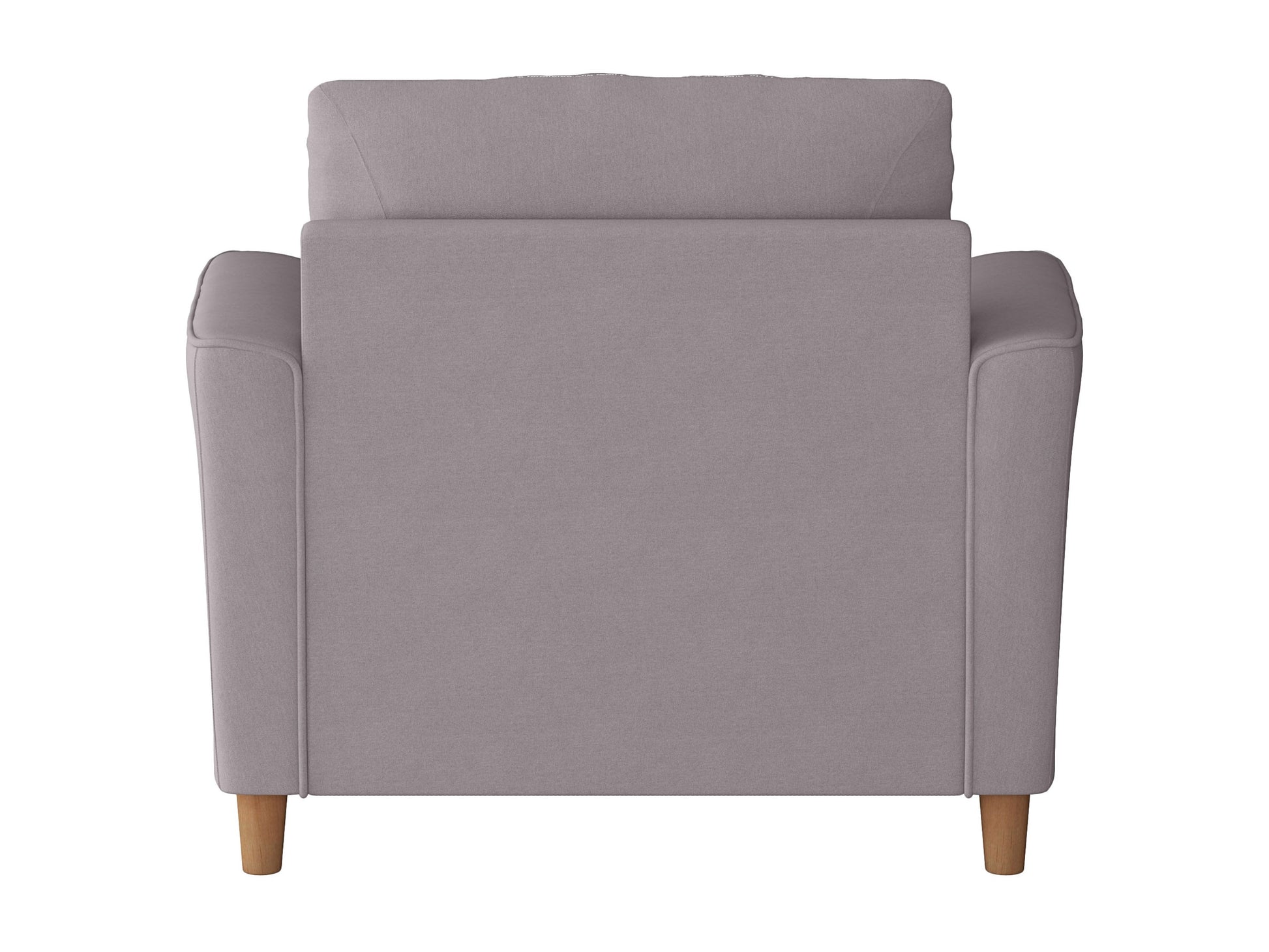 Modern gray armchair with plush cushions, wide seat, and sleek wooden legs, perfect for cozy living room or office seating.