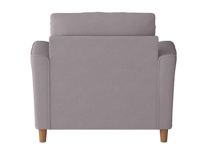 Modern gray armchair with plush cushions, wide seat, and sleek wooden legs, perfect for cozy living room or office seating.
