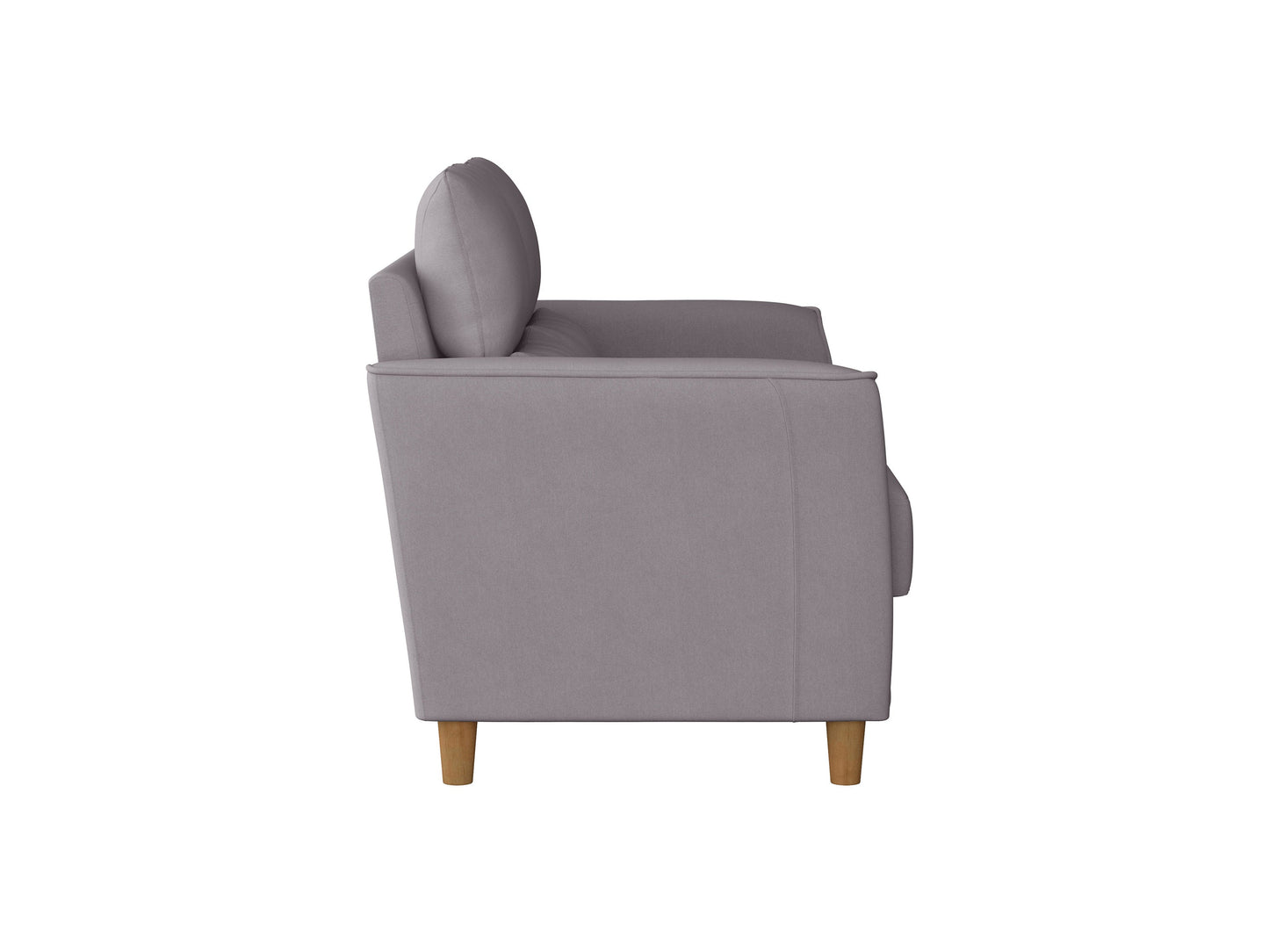 Modern gray fabric loveseat with wooden legs, featuring plush cushions, sleek armrests, and a minimalist design, perfect for contemporary living rooms or small spaces.