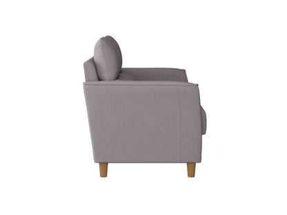 Modern gray fabric loveseat with wooden legs, featuring plush cushions, sleek armrests, and a minimalist design, perfect for contemporary living rooms or small spaces.