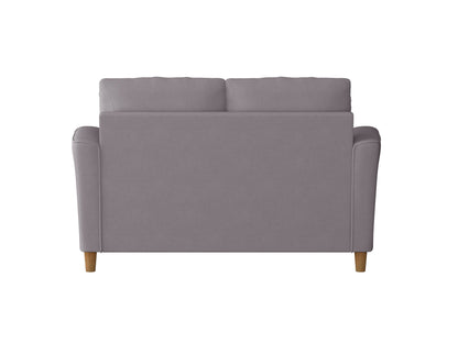 Gray modern loveseat with tufted back, wooden legs, and plush cushions, ideal for contemporary living rooms. Upholstered in soft fabric, offering both comfort and style. Perfect for small spaces and urban homes.