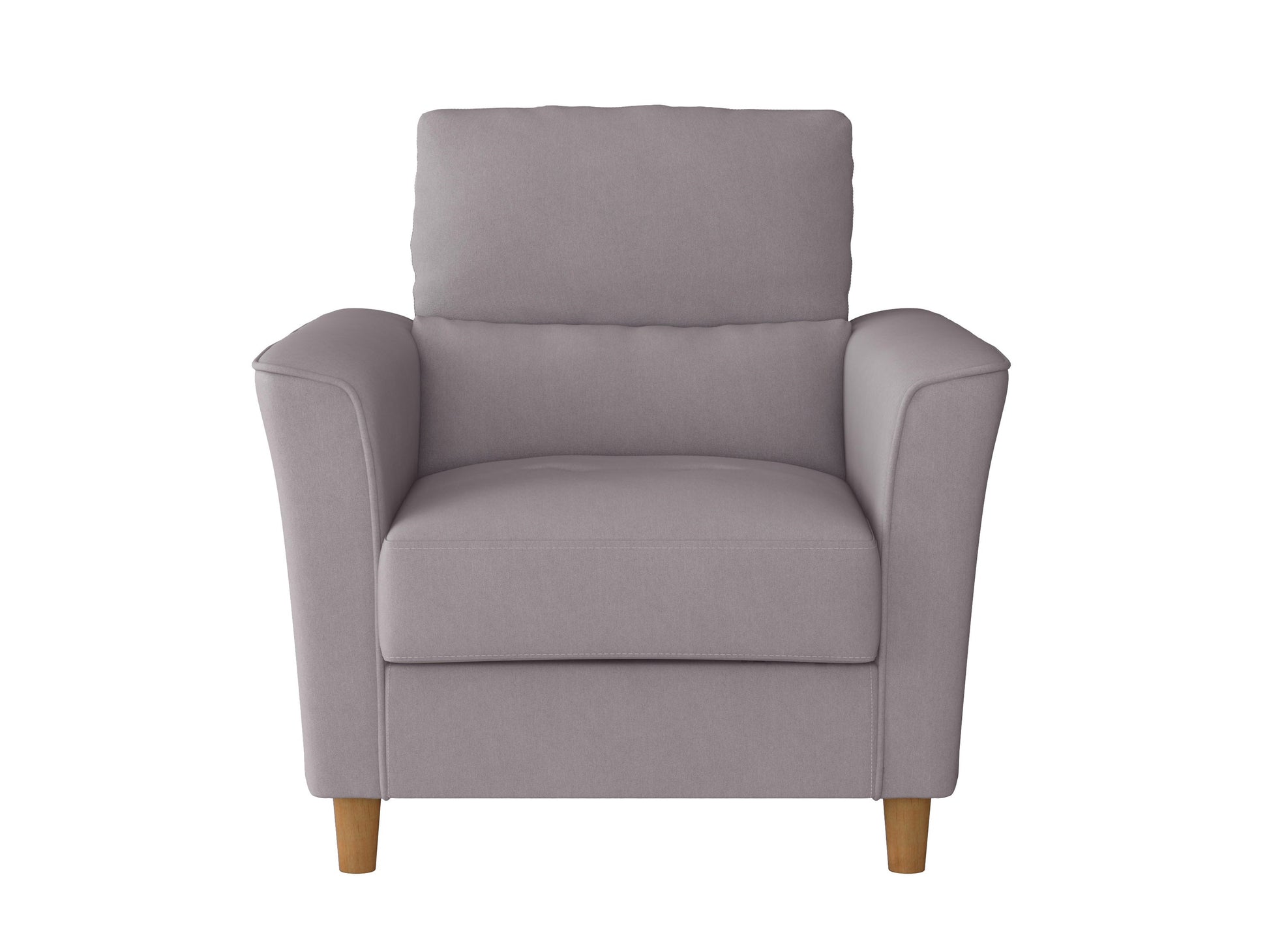 Modern 2-seater loveseat and chair set, grey fabric upholstery, wooden legs, tufted cushions, minimalist design.