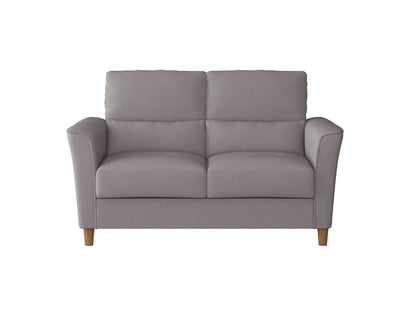Contemporary grey 2-seater loveseat and chair set with tufted cushions and wooden legs, perfect for modern living rooms.
