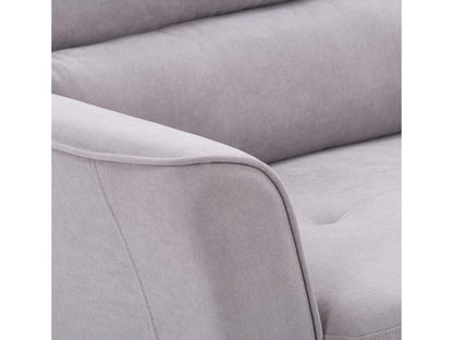 "2 seater loveseat and chair set, grey fabric, wooden legs, tufted cushions, modern minimalist design"