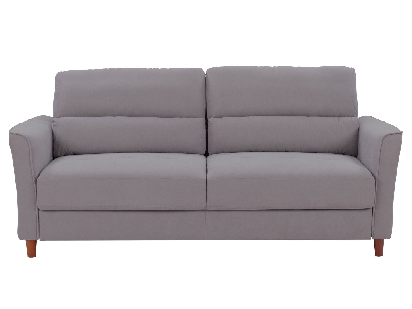 Light grey 3 seat sofa and chair set, fabric upholstery, wooden legs, tufted cushions, modern minimalist design.