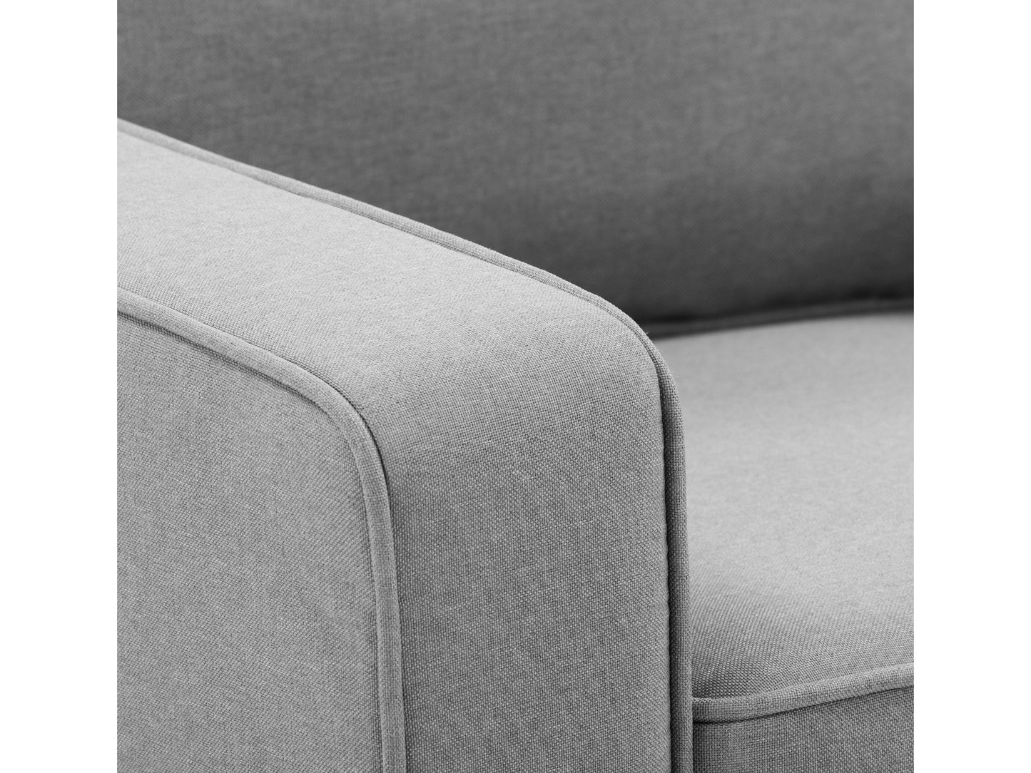 Compact dark grey loveseat with wooden legs, tufted backrest, and plush cushions for modern living spaces.