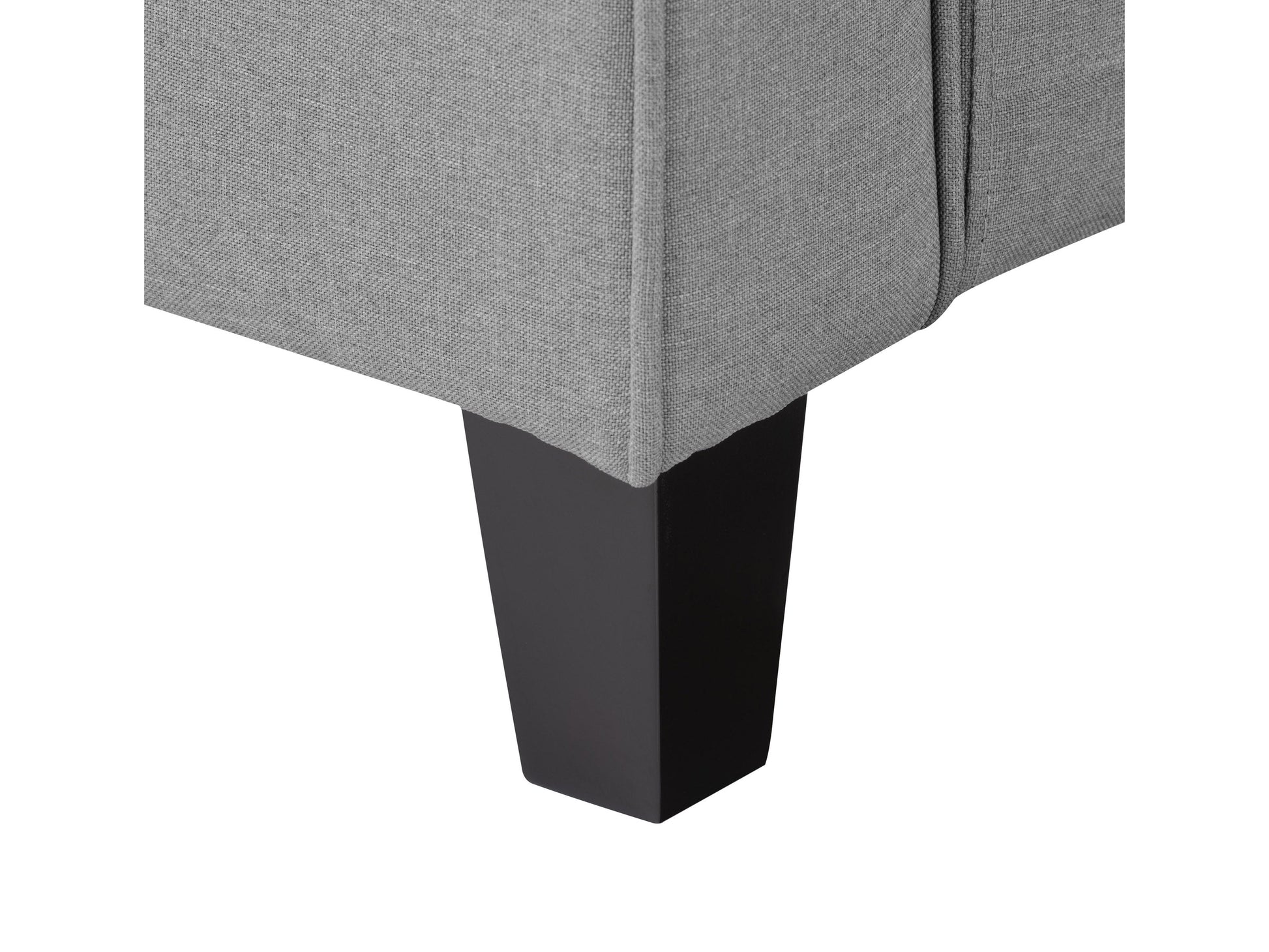 Grey 2-seater loveseat with wooden legs, tufted cushions, and a minimalist design.