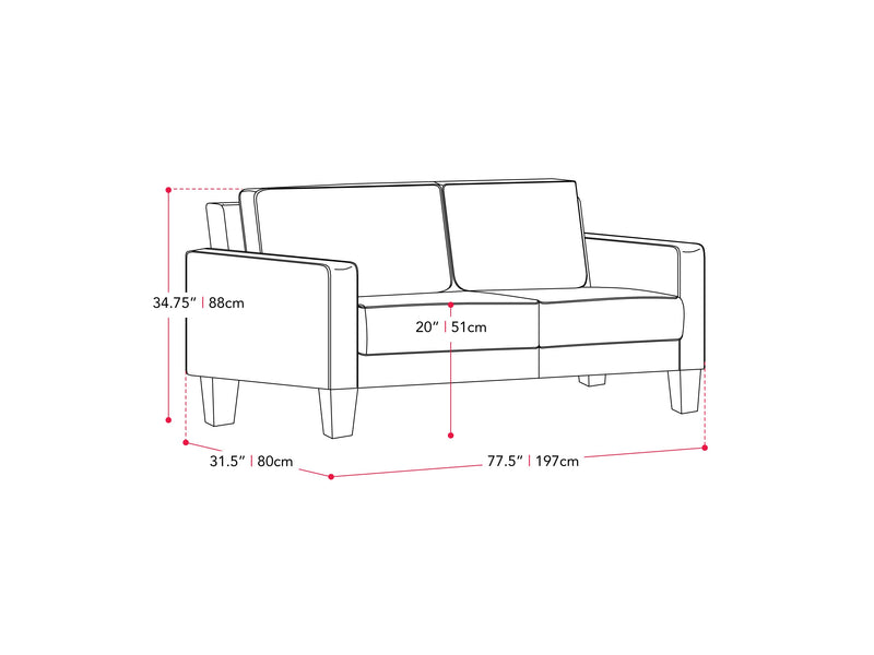 light grey 3 Seater Sofa Georgia Collection measurements diagram by CorLiving