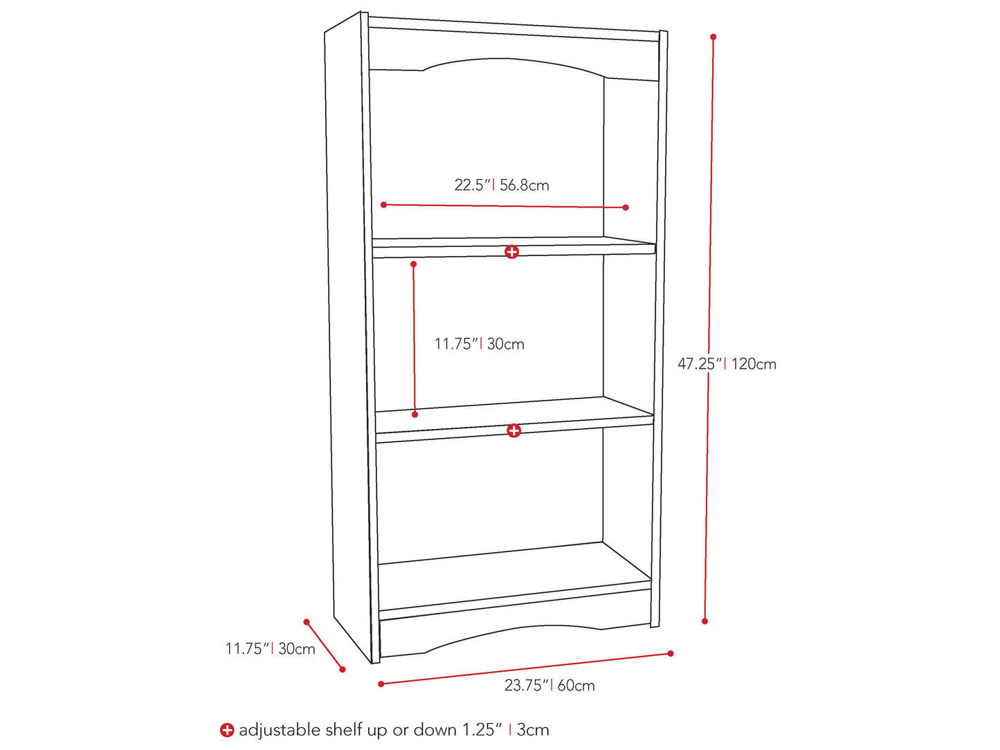 Small black bookcase with three shelves, 48 inches tall, modern design, perfect for living room or office, sturdy wood construction, sleek black finish ideal for book storage and display.